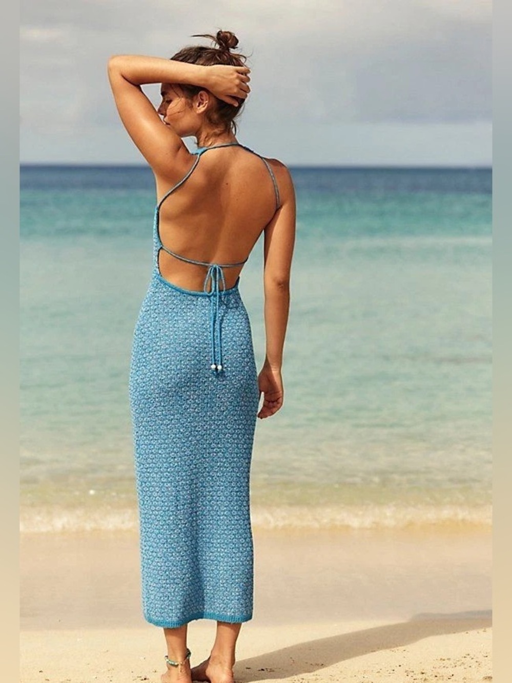 Free People Blue Backless Dress Free People Beach  Mindy Backless Blue Sweater M